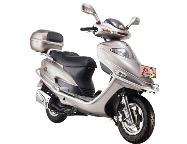 Silver Electric Step-Through Scooter with Storage
