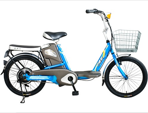 Step-Through Frame Electric Bicycle with Basket and Passenger Seat