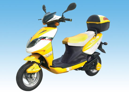 Yellow and White Electric Step-Through Scooter with Storage