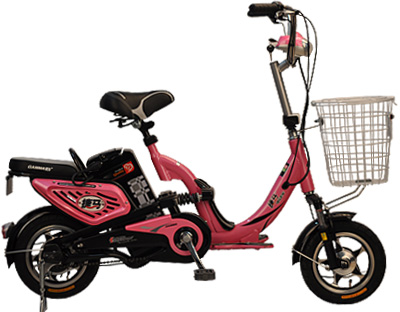 Pink Electric Step-Through Bicycle with Cargo Rack