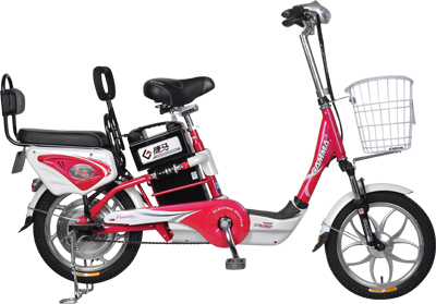 Step-Through Electric Bicycle with Basket and Rear Seat