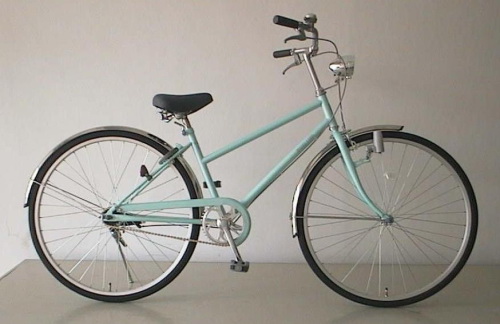 Light Blue Step-Through Electric City Bicycle