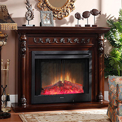 Electric Fireplace with Wood Mantel