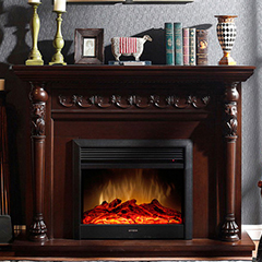 Electric Fireplace with Dark Wood Mantel
