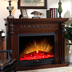Electric Fireplace with Wooden Mantel