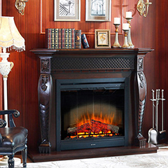 Electric Fireplace with Carved Wood Mantel