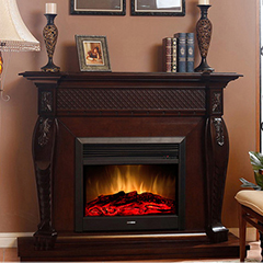 Electric Fireplace with Dark Wood Mantel