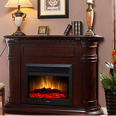 Electric Fireplace with Dark Wood Mantel