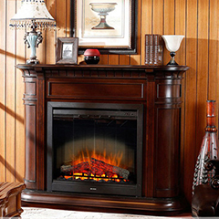 Electric Fireplace with Dark Wood Mantel