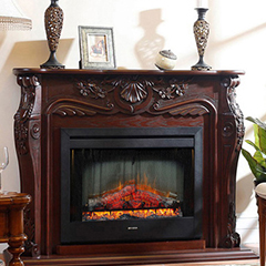 Electric Fireplace with Dark Wood Mantel