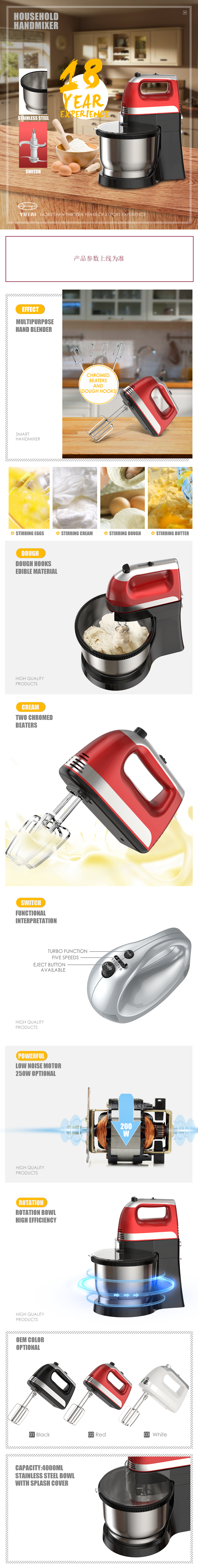 Electric hand mixer with bowl and attachments