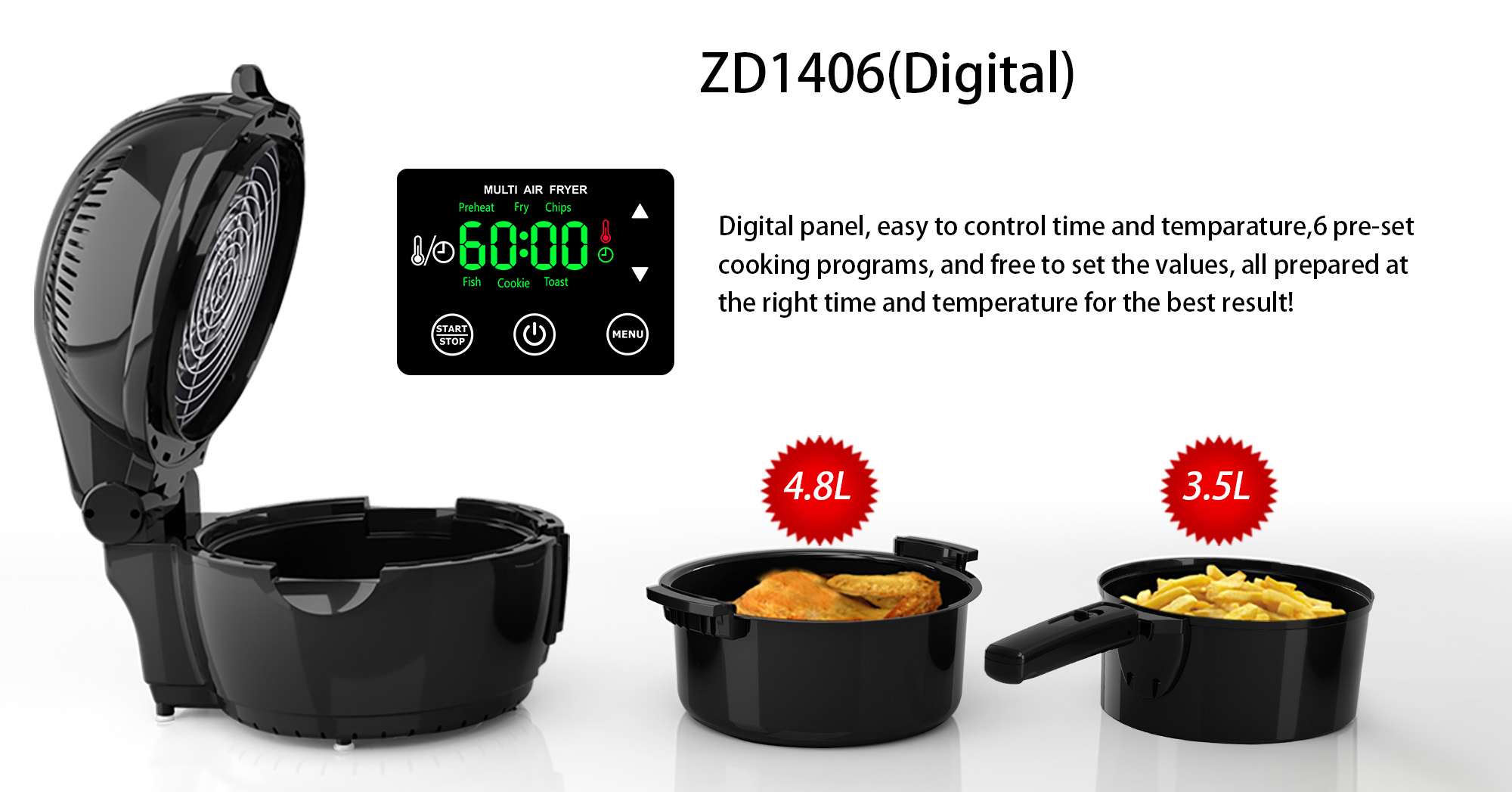 Electric Hot Air Fryer with Timer and Auto Shut-Off