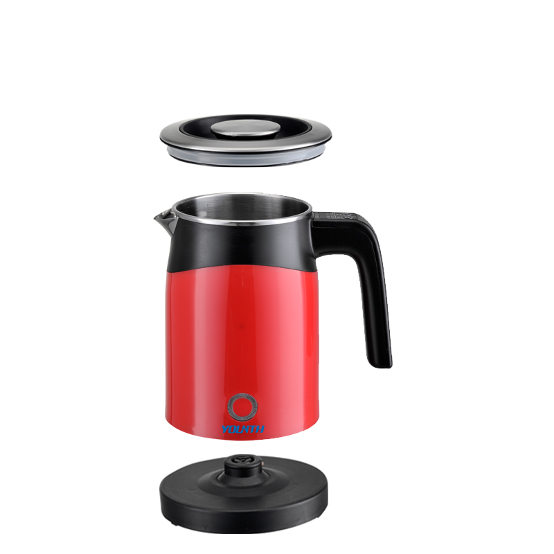 Electric kettle on base with stainless steel accents