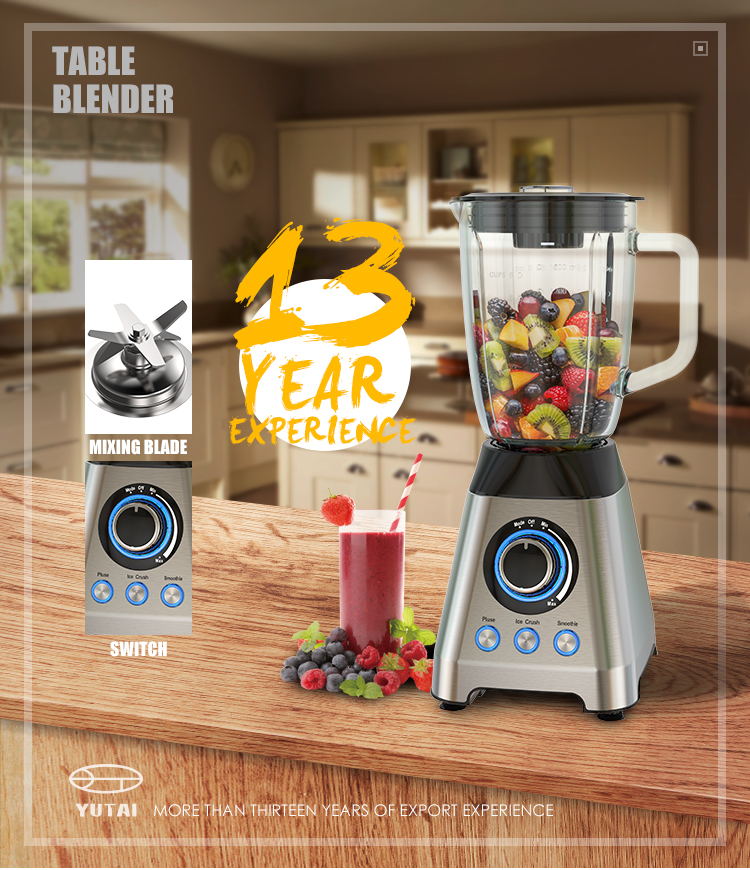 Stainless steel kitchen blender showing housing and control interface