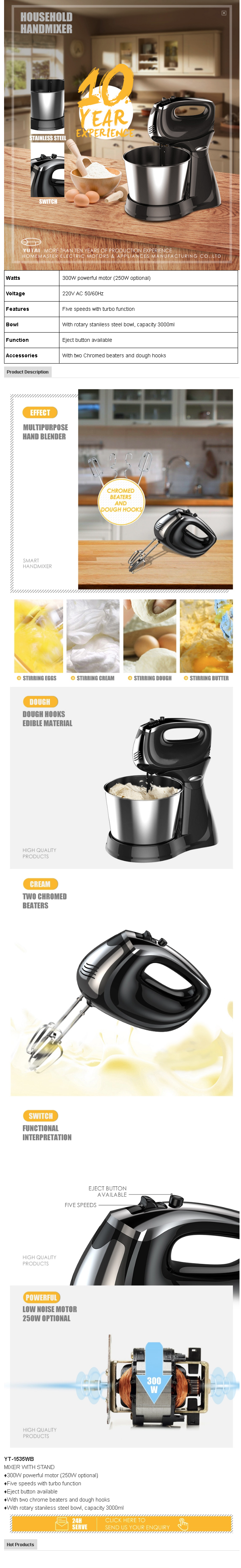 Electric hand mixer features and technical specifications infographic