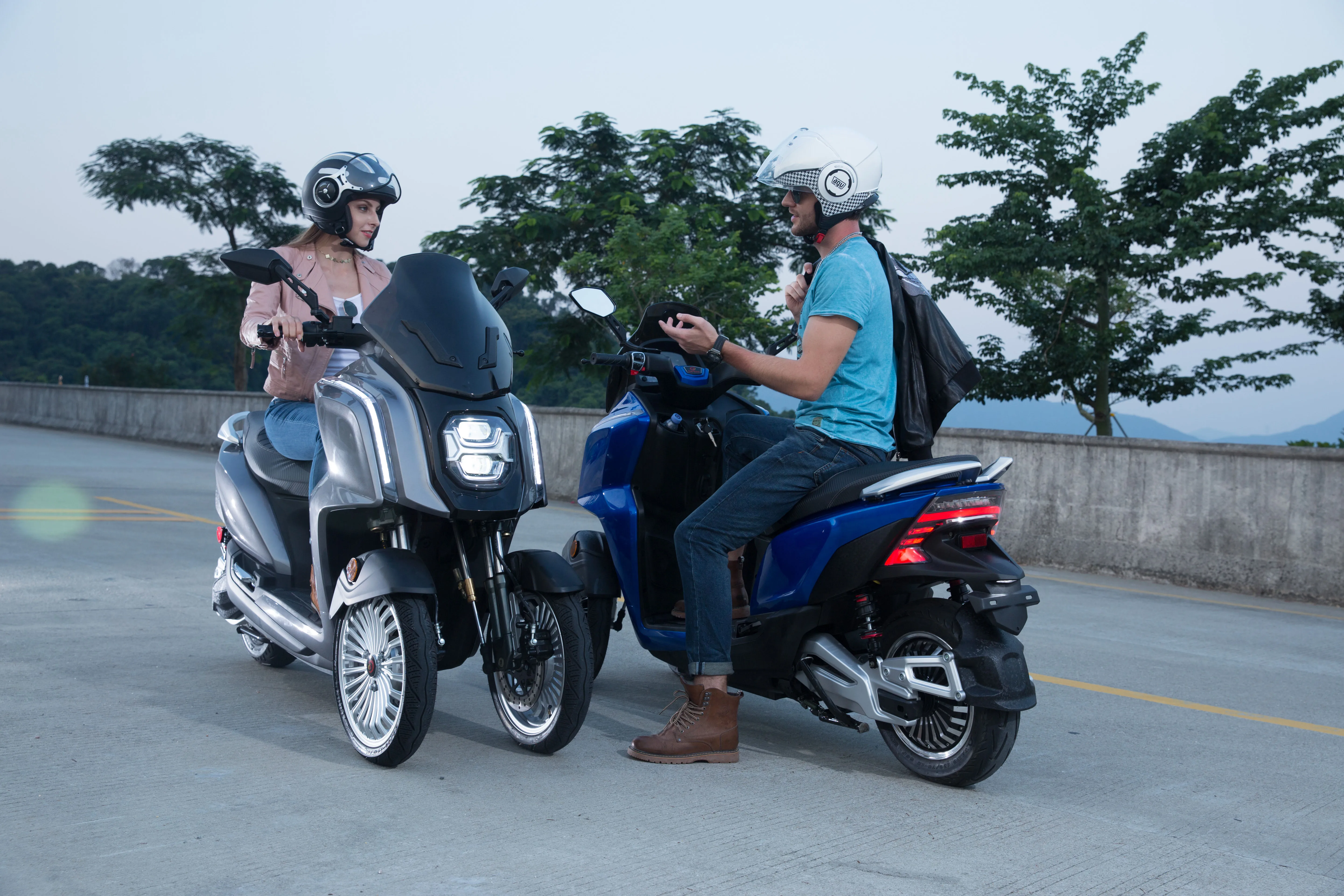 Electric motorcycles in outdoor setting