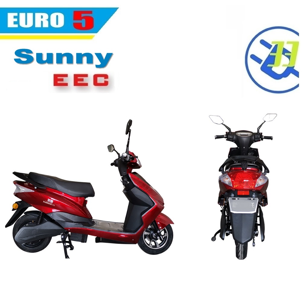 Rear view of the electric scooter showing brake lights and rear wheel.
