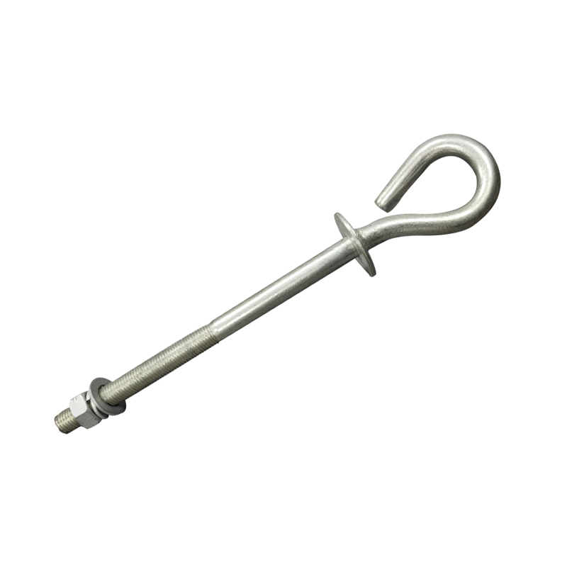 Close up of the hot-dip galvanized suspension anchor hook showing thread and hook structure.