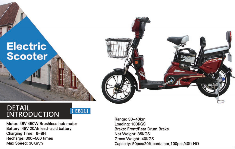 Technical specifications infographic for the electric scooter