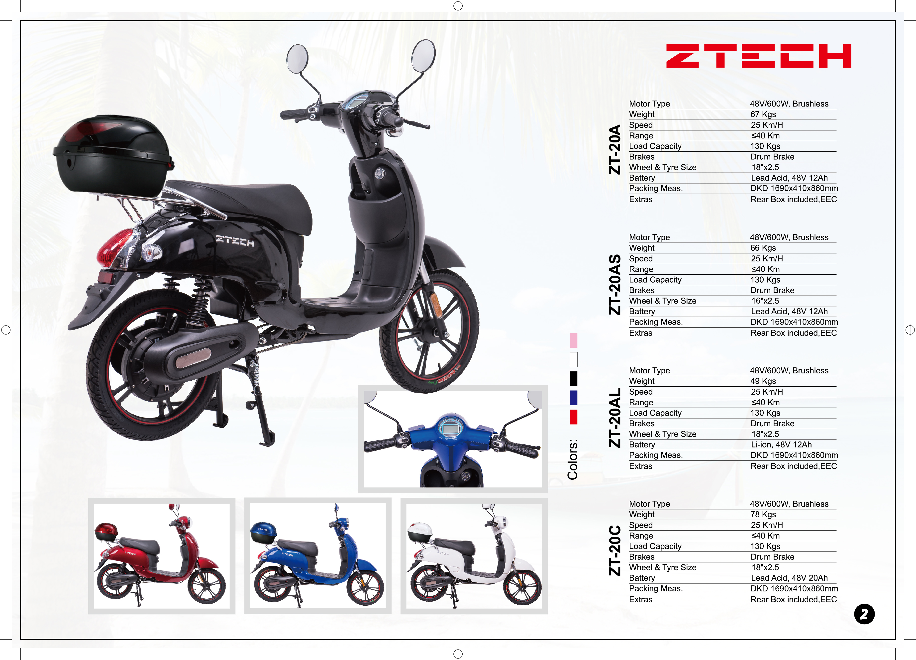 ZTECH ZT-20 series specification chart showing model differences