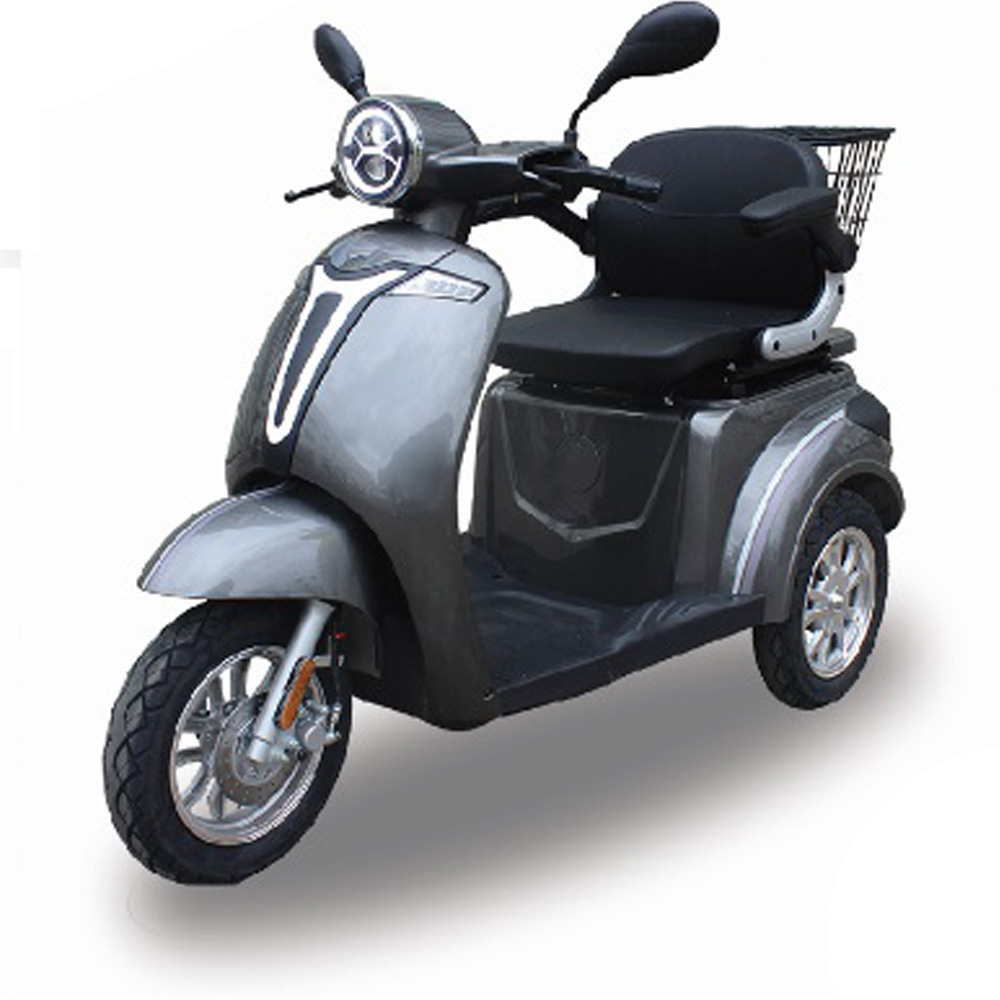 Electric trike with step-through frame and rear basket