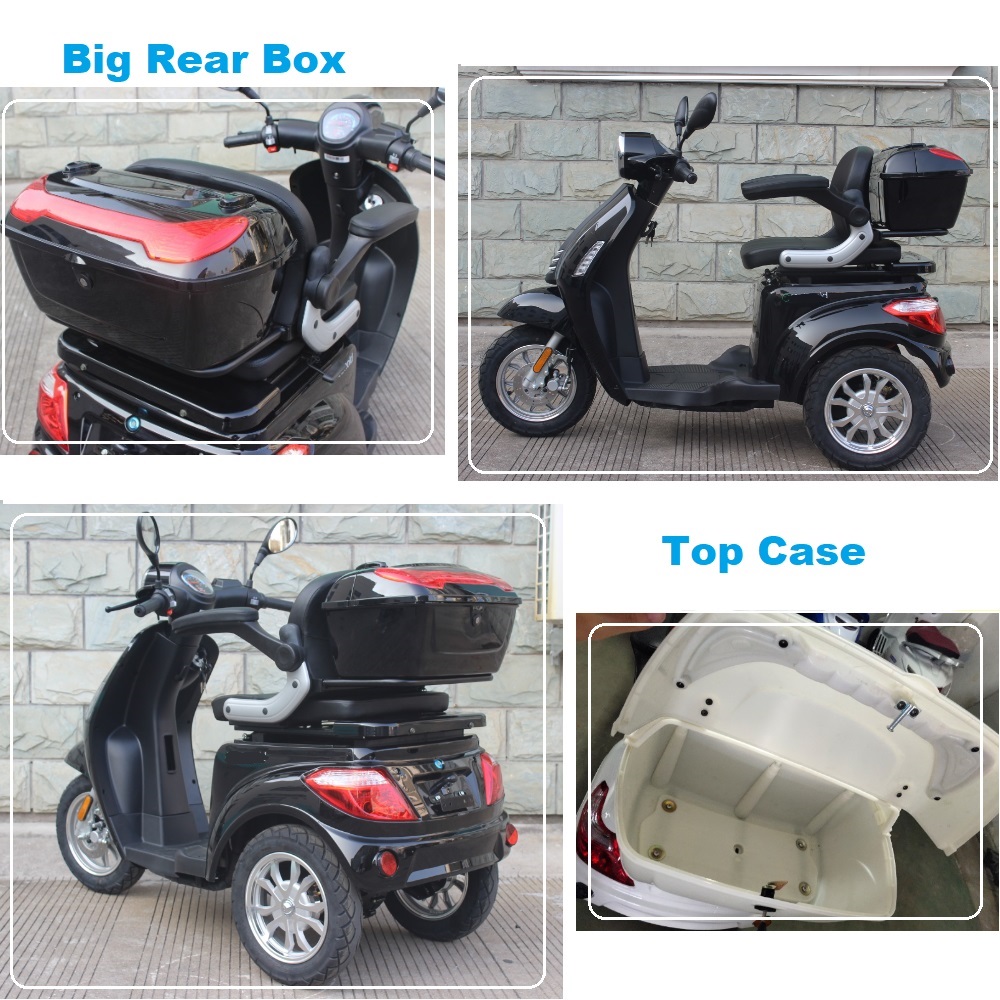 Electric trike with top case storage box