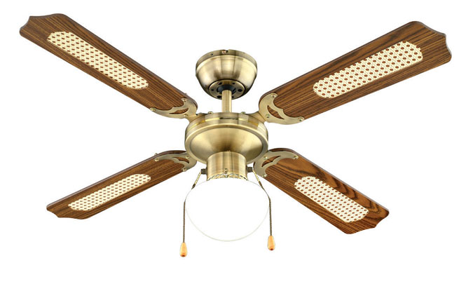 Antique Brass Finish Ceiling Fan with Light