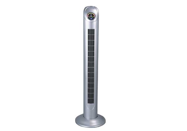 Silver Tower Fan with Digital Display