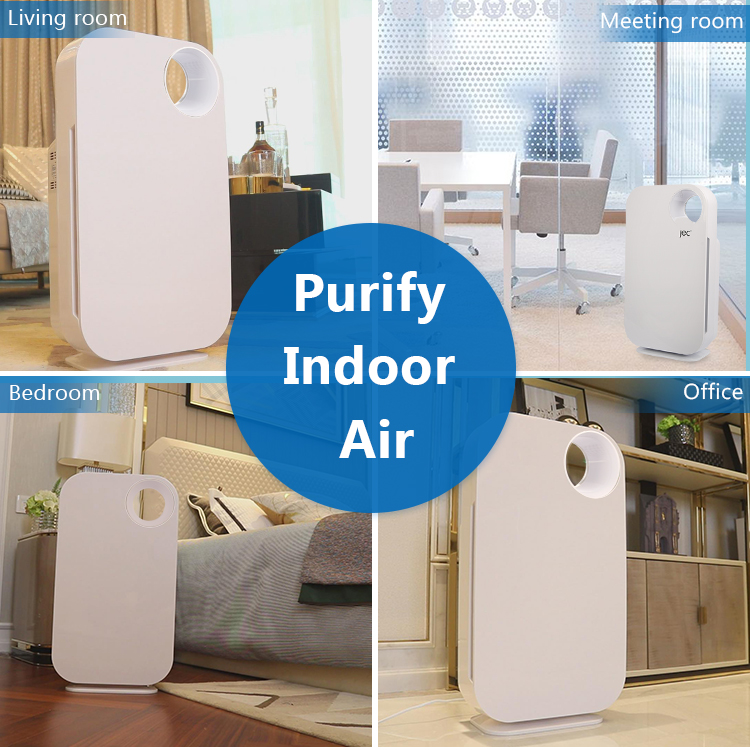 Air purifier in various home and office settings