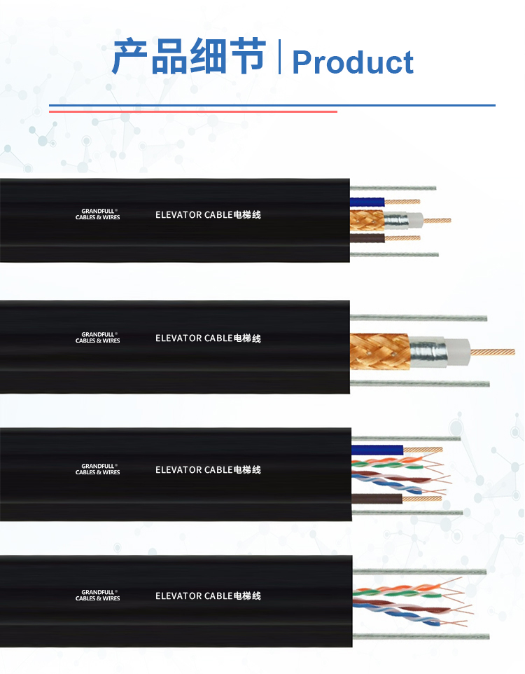 Close-up view of elevator cable samples showing robust construction.