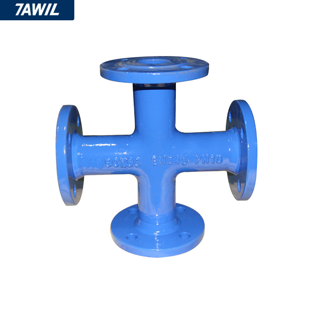 Flanged cross ductile iron pipe fitting