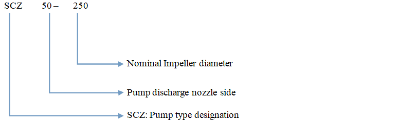 Pump model designation diagram showing SCZ nomenclature