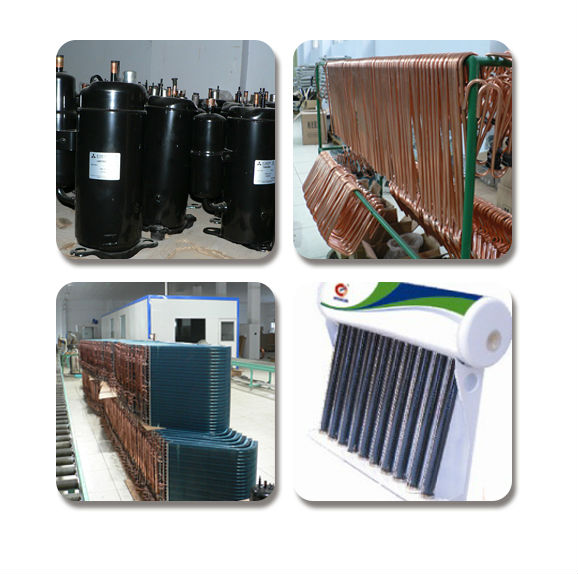 Internal components of the solar air conditioner including compressor and coils