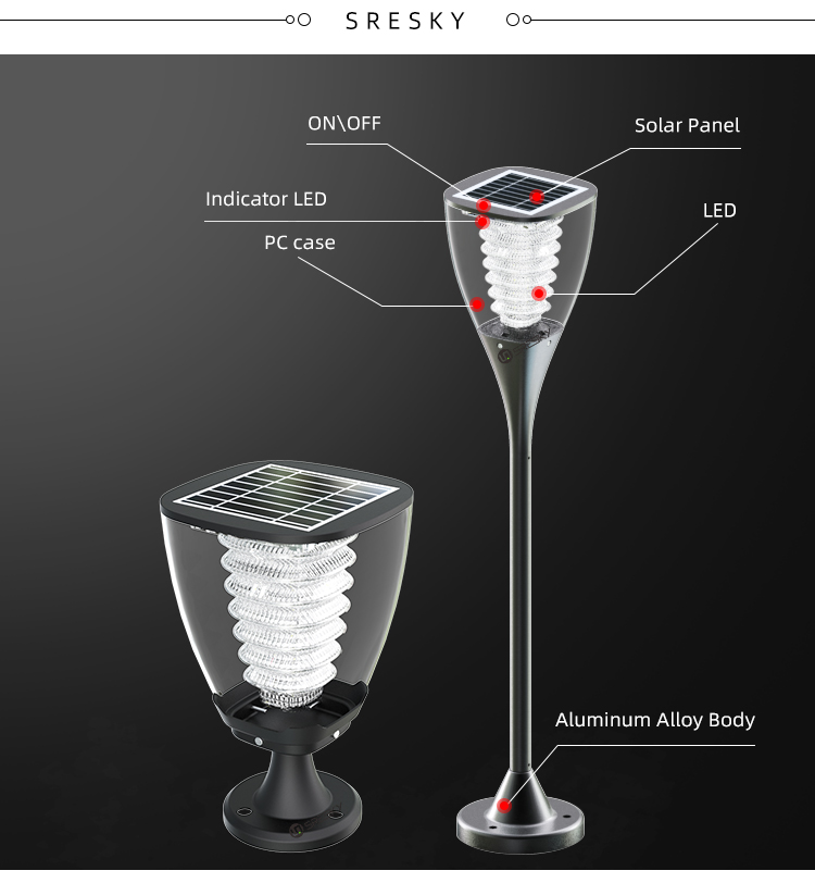 Esp Solar Powered Aluminum Led Outdoor Garden Pillar Light - Image 2