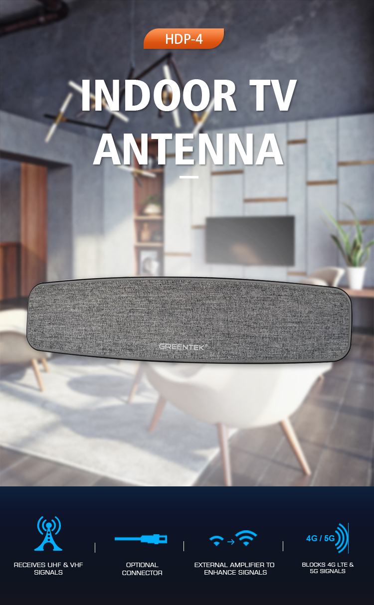 Antenna features including UHF/VHF reception and signal filtering