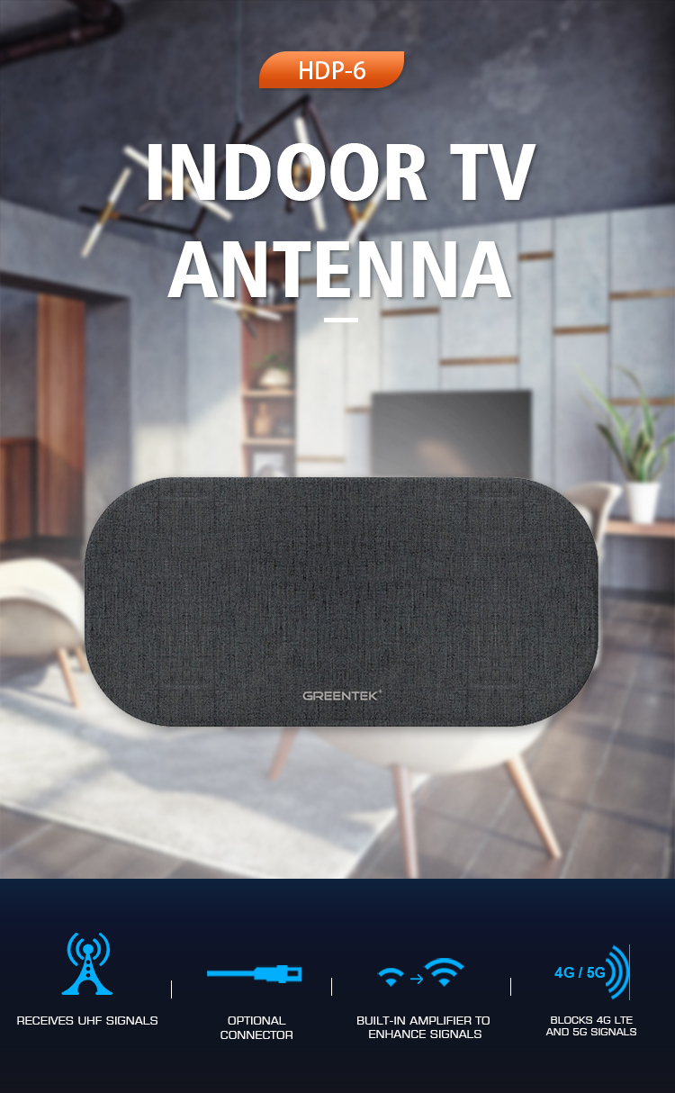 Indoor TV antenna showing signal reception capabilities