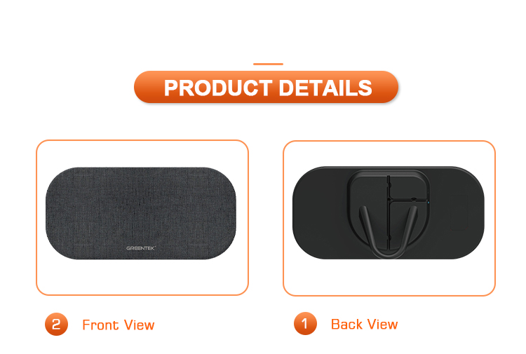 Front and back view of the fabric-covered indoor antenna