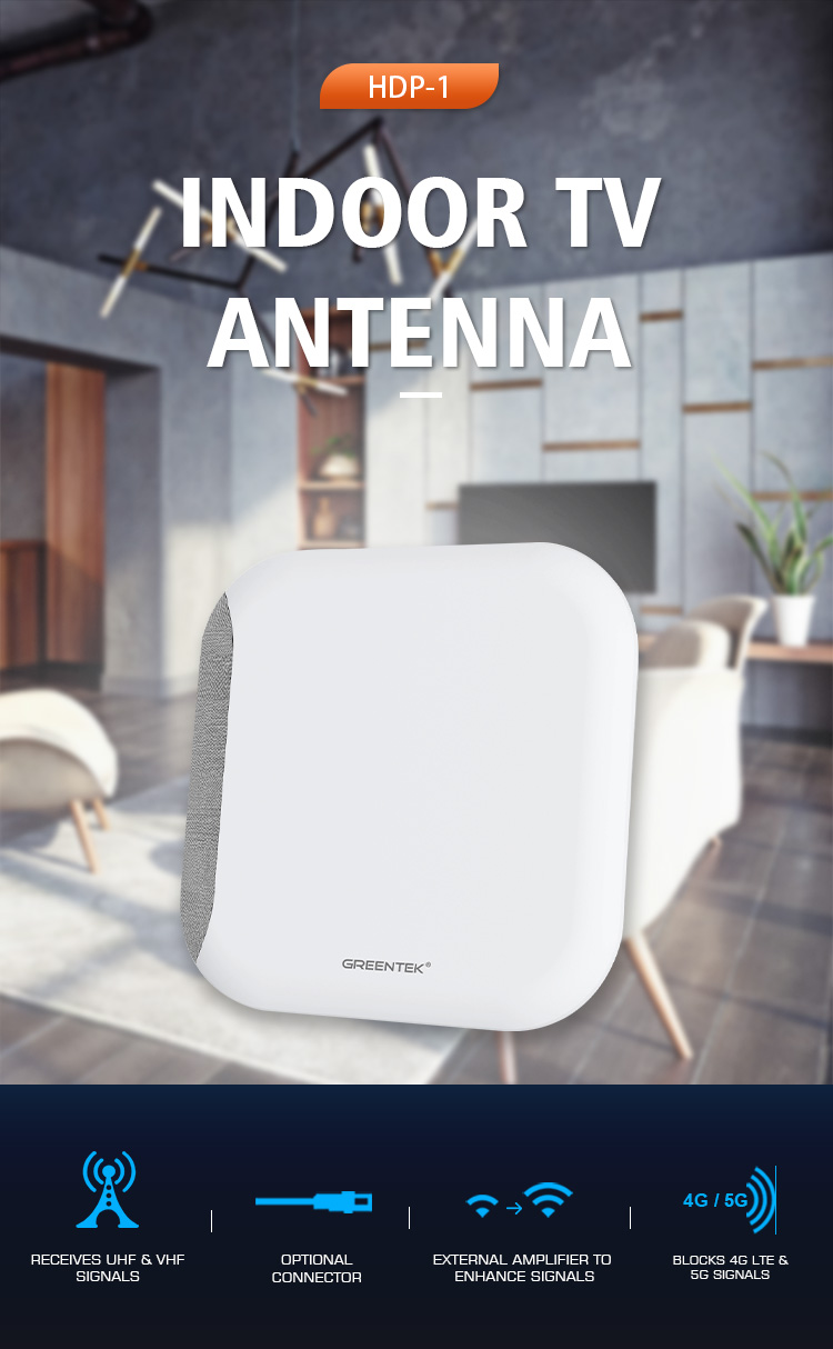 Indoor TV antenna showing signal reception capabilities