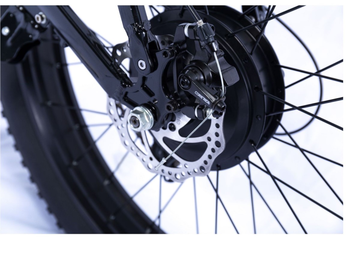 Close up of the rear disc brake system.