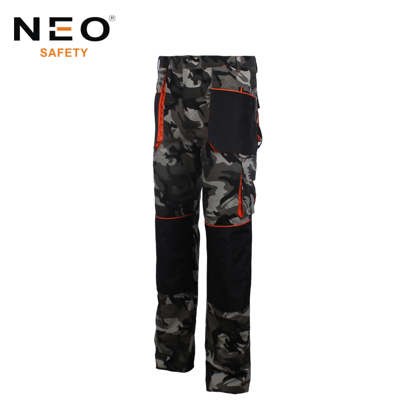 Reinforced Camouflage Cargo Pants with Orange Accents