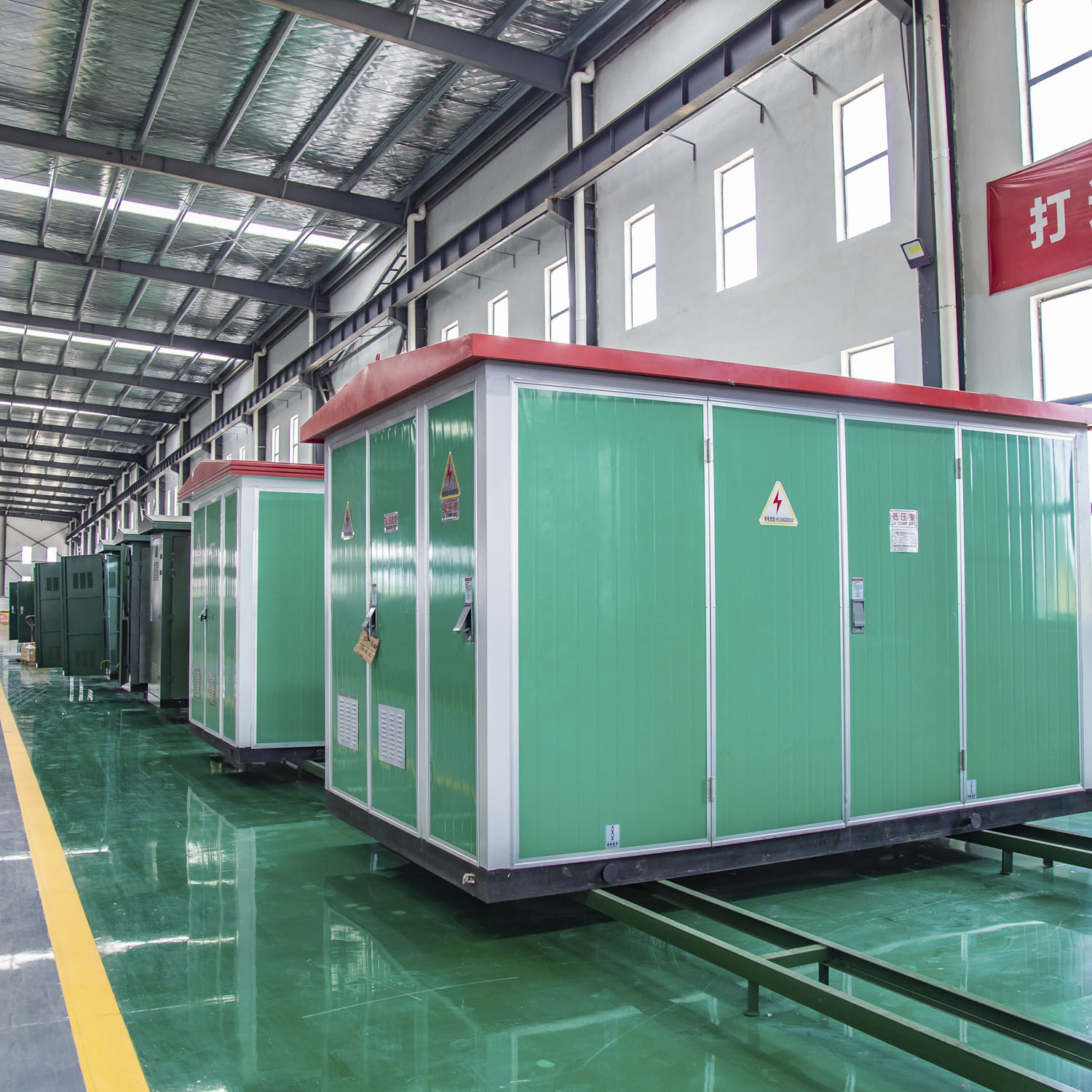 Front view of the compact transformer substation enclosure