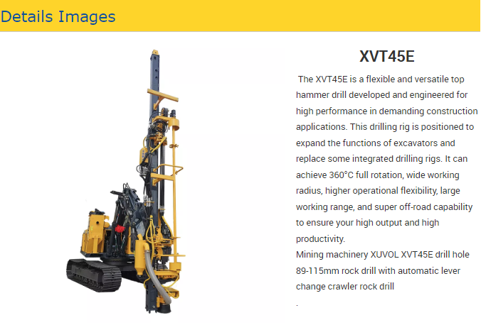 Excavator rock drill showing wide working radius and rotation capabilities