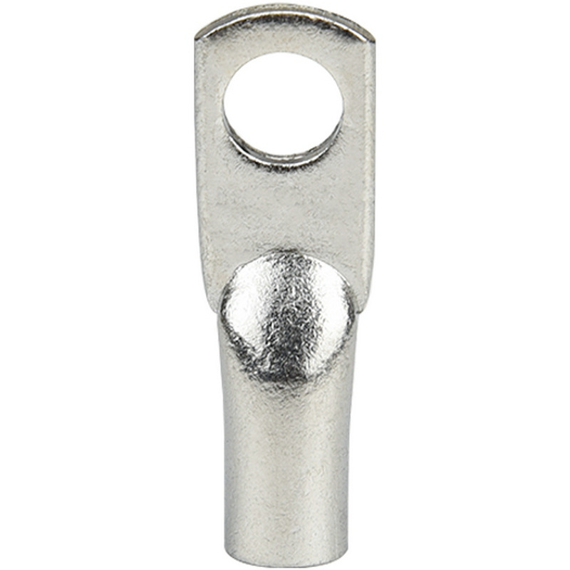Close up of tinned copper cable lug showing metallic finish