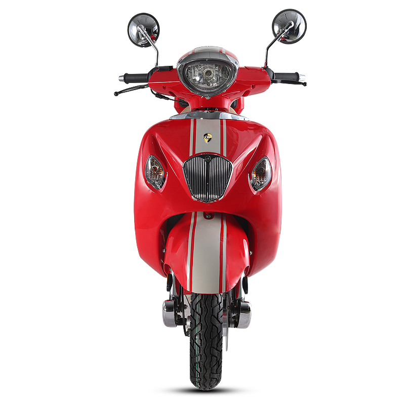 Side profile of the retro scooter showing braking and design details