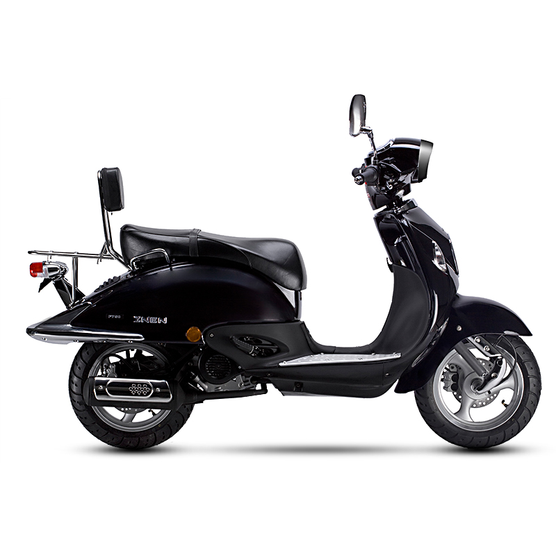 Rear view of the scooter showing backrest and luggage rack