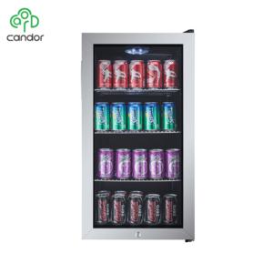 Compact 26L thermoelectric mini refrigerator in a hotel room setting