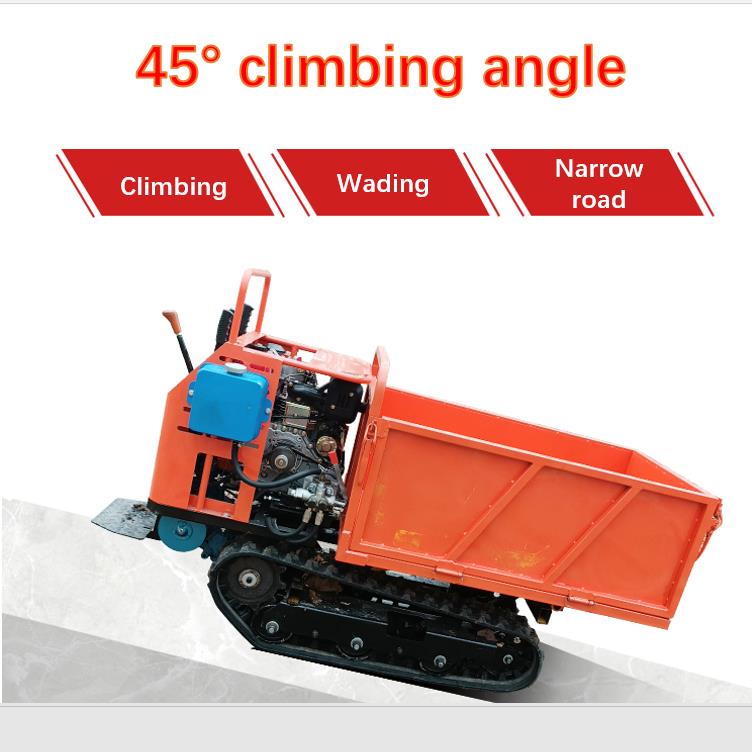Dump truck climbing a slope demonstrating 45-degree angle capability