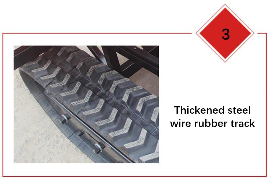 Close up of the rubber track showing steel wire reinforcement