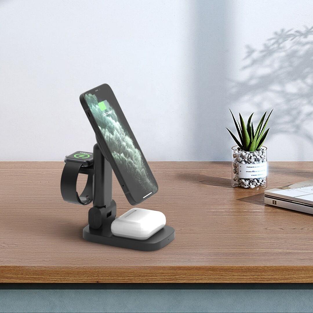 Factory Foldable Magnetic Wireless Chargers Stand Mobile Phone Charging Holder for iPhone - Image 2