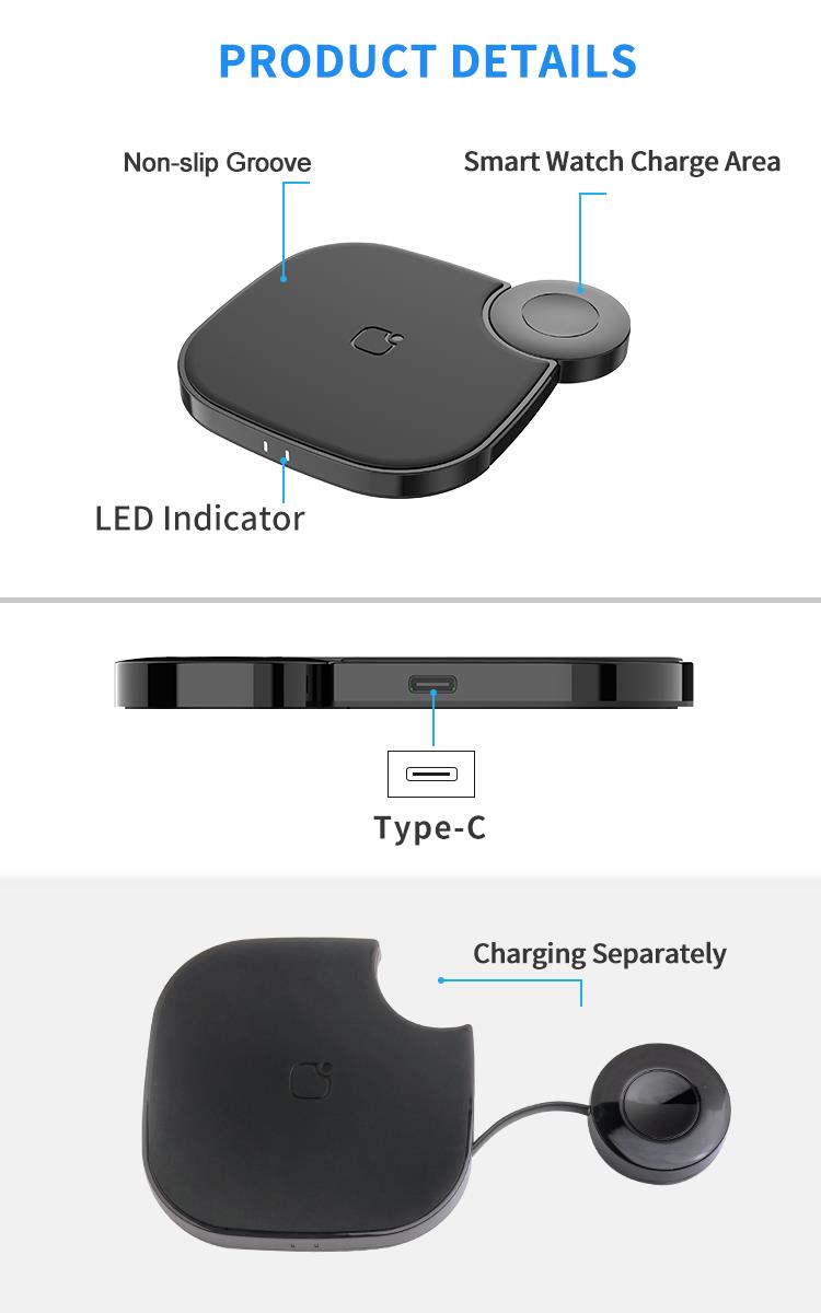 Close up of the 2-in-1 wireless charger features